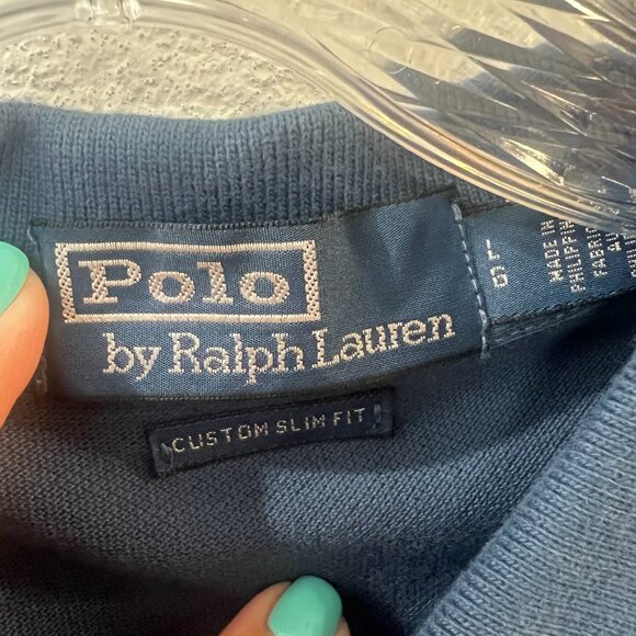 Men's Polo Ralph Lauren Blue Tiger RL-67 Custom Fit Polo Sz. L Custom Slim Fit - Picture 3 of 4